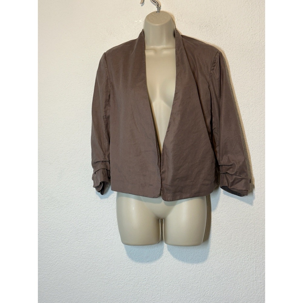 Babaton Power Short Open Cardigan Linen Blend 3/4 Sleeve Purple Sz 10 Career